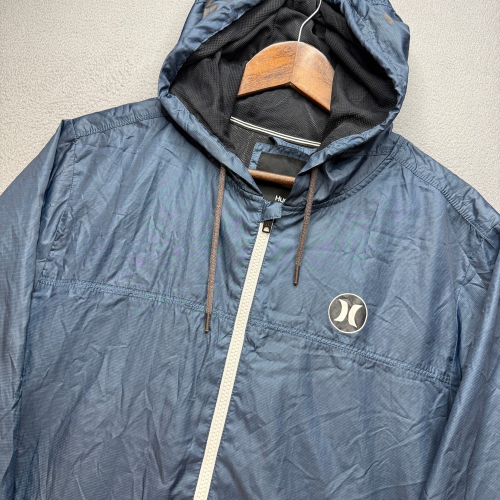 Hurley Windbreaker Jacket Mens Medium Blue Polyester Surf Sport Outerwear Active